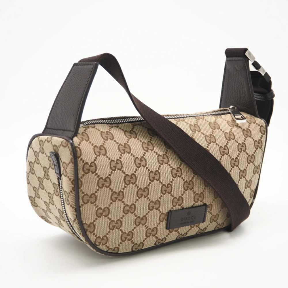 Gucci GG canvas waist bag body beige brown leather